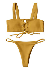 Bikini de cintura baja con textura acanalada y cordones
